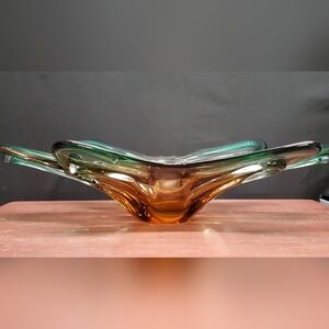 MCM Murano? Green Amber Yellow Art Glass Free Form Decorative Bowl